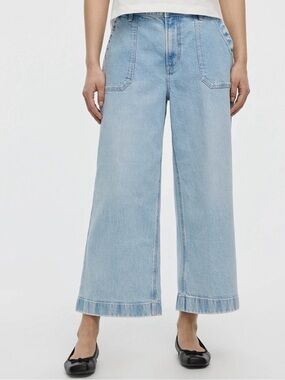 Wide-Leg High-Rise Cropped Jeans - Light Blue